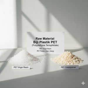 PET (Polyethylene Terephthalate) Turunan Produk: PET virgin resin, PET flakes (daur ulang).