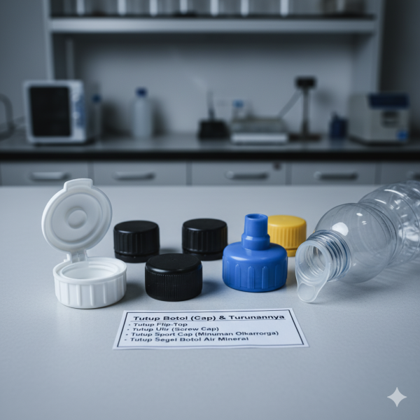 utup botol (cap) Turunan Produk: Tutup flip-top, Tutup ulir (screw cap), Tutup sport cap (minuman olahraga), Tutup segel botol air mineral.